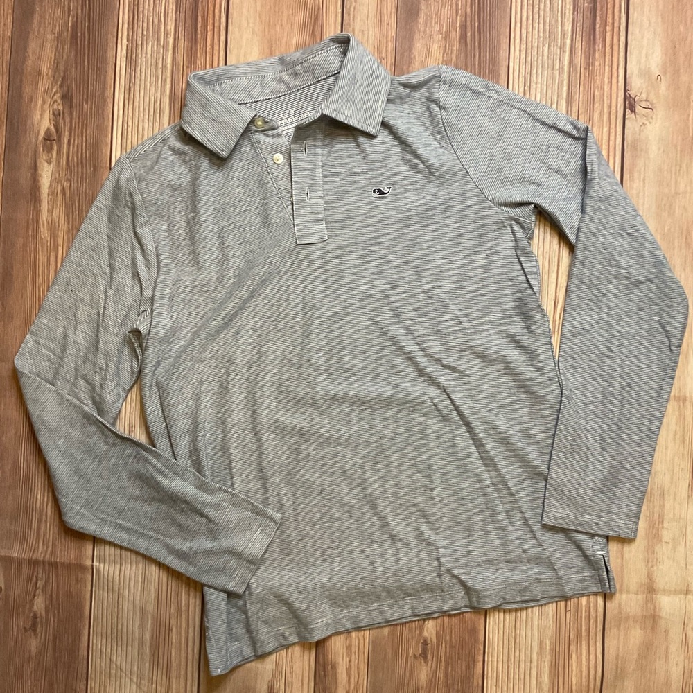 Vineyard Vines Long Sleeve Edgartown Polo in Navy and White Mini Stripes